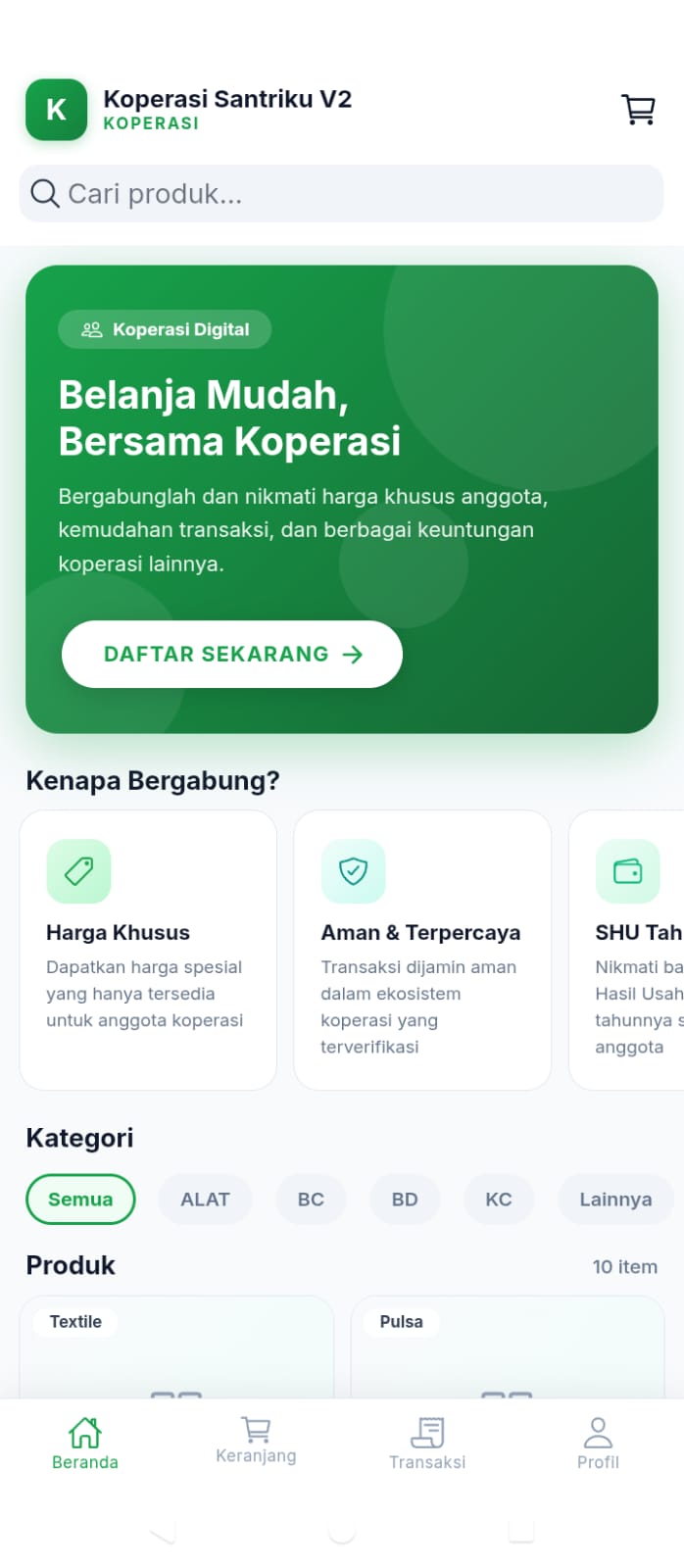 Screenshot Aplikasi Marketplace SANTRIKU